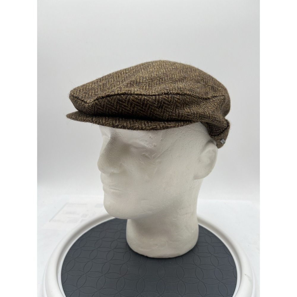 Biddy Murphy John Hanly Irish Tweed Flat Cap Brown Herringbone Wool 58 M 7 1/4